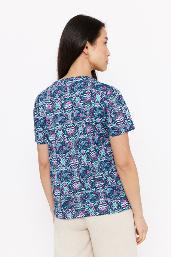 Cortefiel T-shirt fita floral Azul
