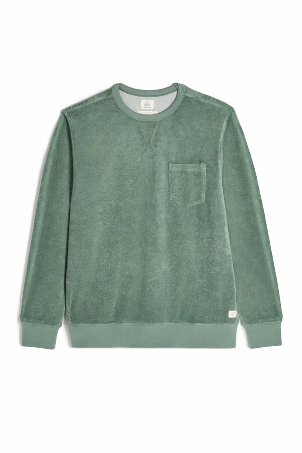 Cortefiel Round neck sweatshirt with pocket Green