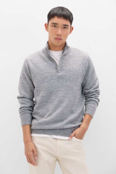 Cortefiel Twisted-knit wool jumper with zip Grey