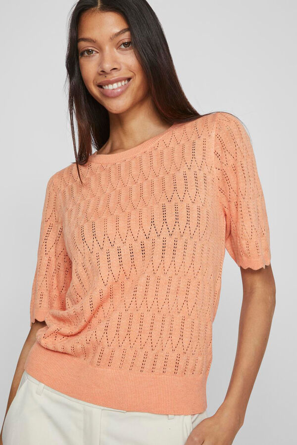 Cortefiel Jersey-knit round neck top Coral