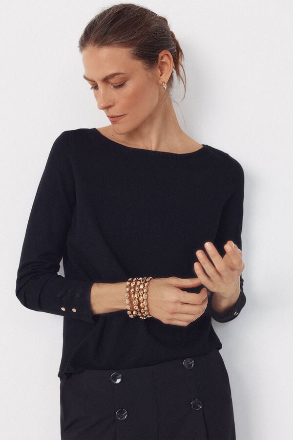 Cortefiel Boat neck jumper Black