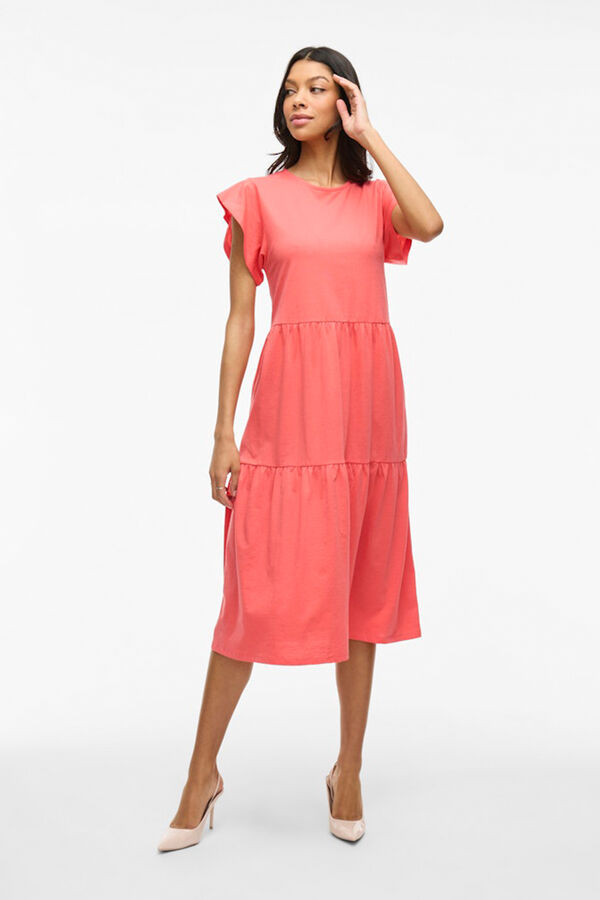 Vila Vestido midi de algodão com manga folho Subiu