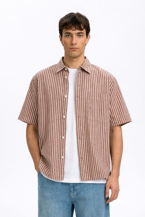 Selected Camisa tejido estructura manga corta Rojo