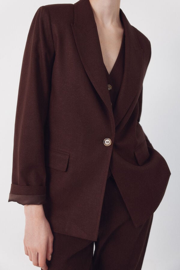 Cortefiel Blazer fabric with linen Dark brown