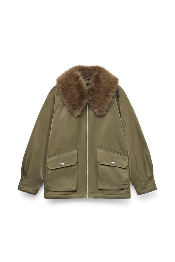 Vero Moda Casaco curto com gola de pele Verde