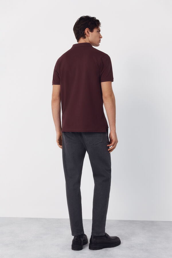 Cortefiel Piqu&eacute; basic slim polo shirt Maroon