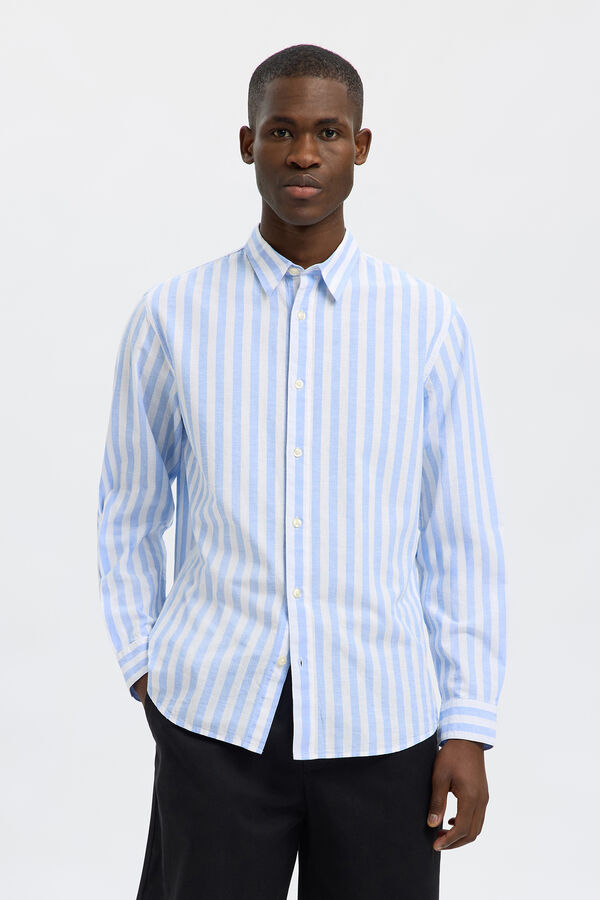 Selected Long-sleeved linen shirt Blue