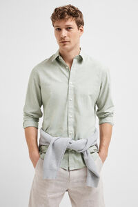 Cortefiel Camisa de manga larga confeccionada con lino y algodón reciclado. Verde