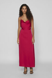 Cortefiel Long satin dress with draped neckline Red