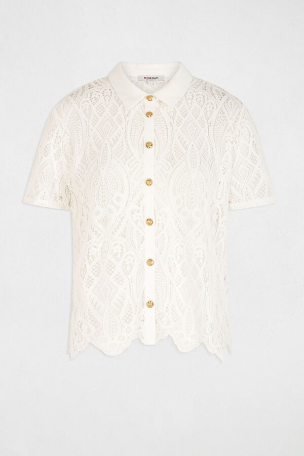 Morgan Lace high neck shirt White