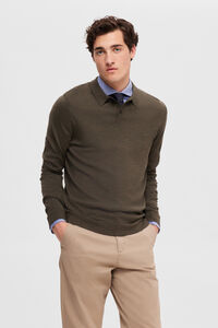Cortefiel Long-sleeved polo shirt in Coolmax® merino wool Green