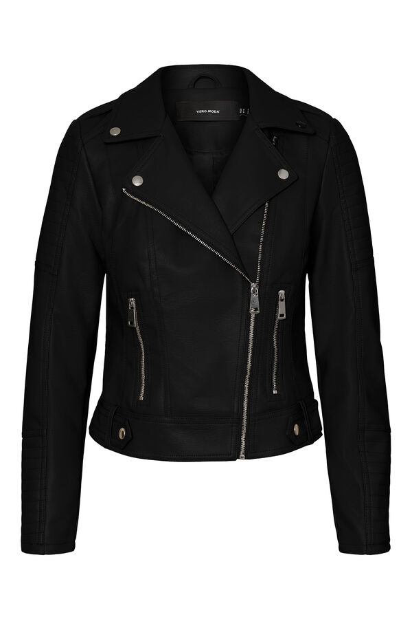 Cortefiel Faux leather biker jacket Black