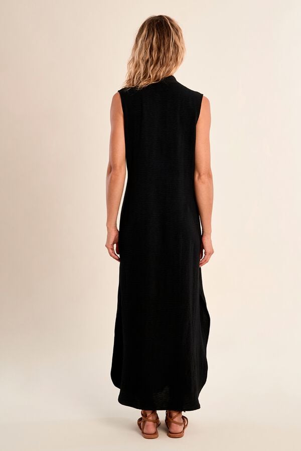 Molly Bracken Vestido comprido de manga cava com detalhes de pregas Preto