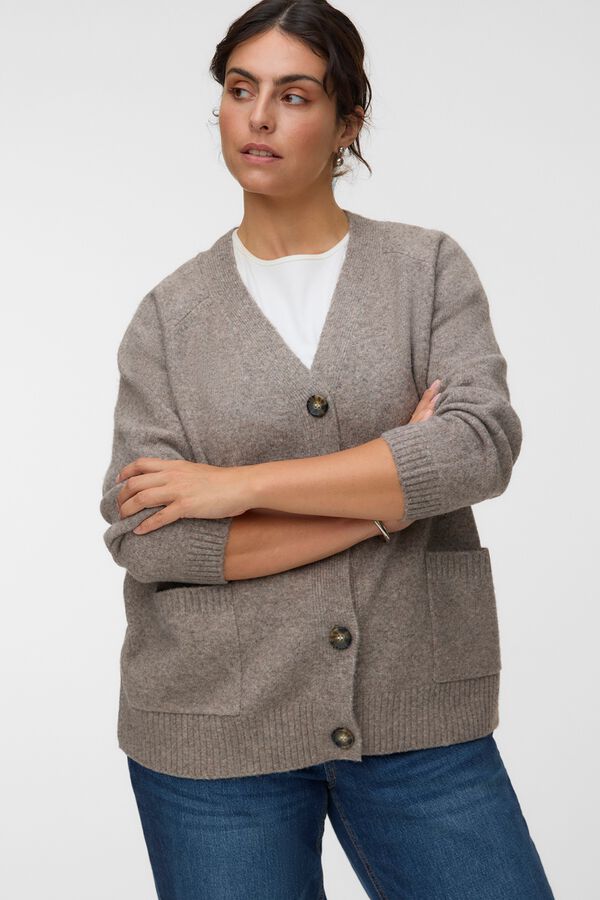 Vero Moda Curve Casaco de malha de gola em bico Tostado