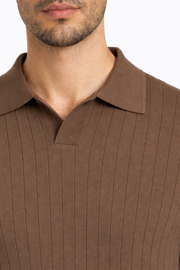Selected Polo de malha canelada Castanho