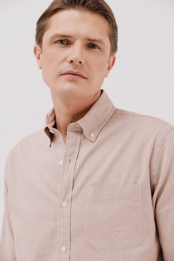 Cortefiel Checked twill shirt Camel
