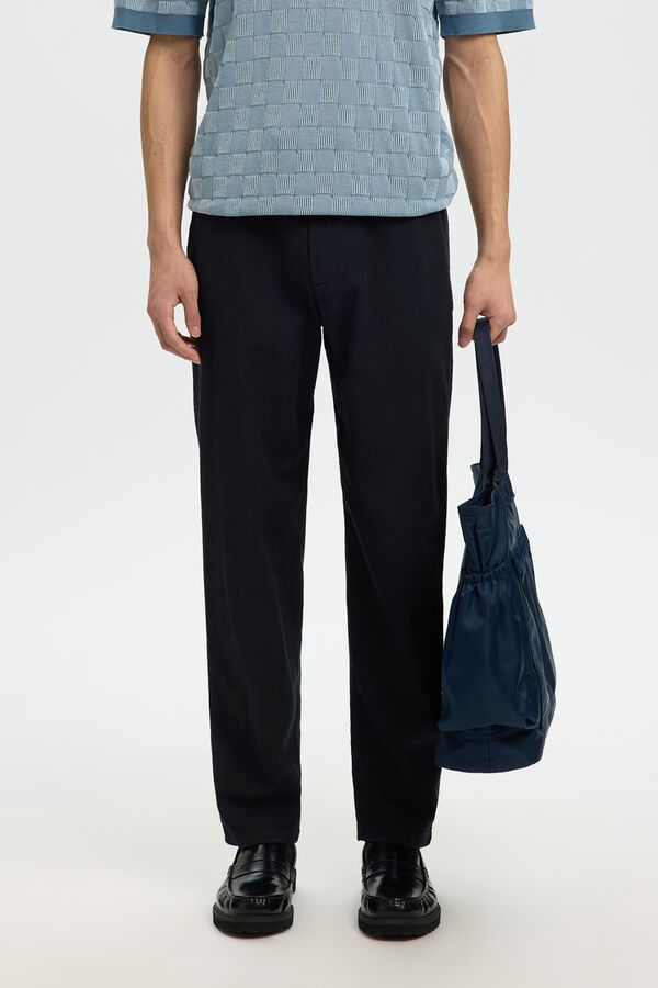 Selected Cal&ccedil;as chino de linho Preto