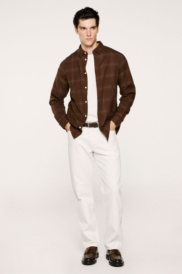 Selected Slim fit long sleeve shirt . Brown