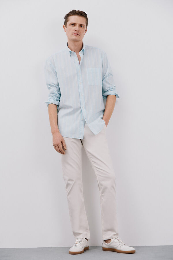Cortefiel Striped seersucker shirt Blue