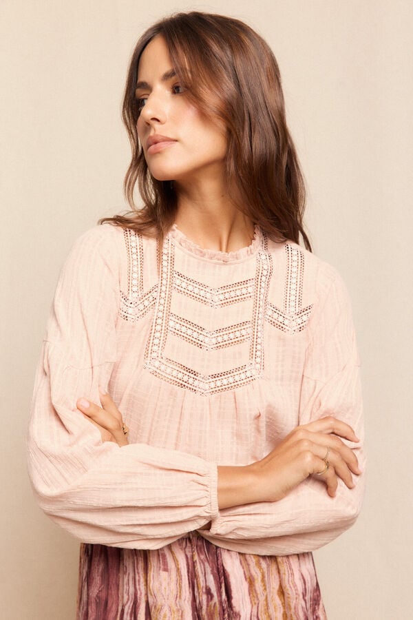 Slowlove Blusa de renda Subiu