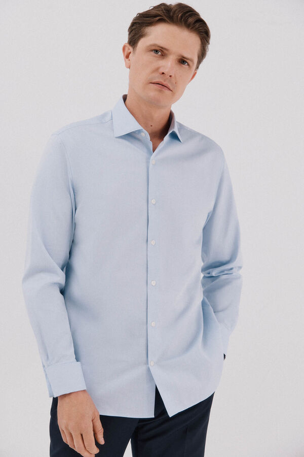Cortefiel Plain easy-iron shirt with cufflinks Blue