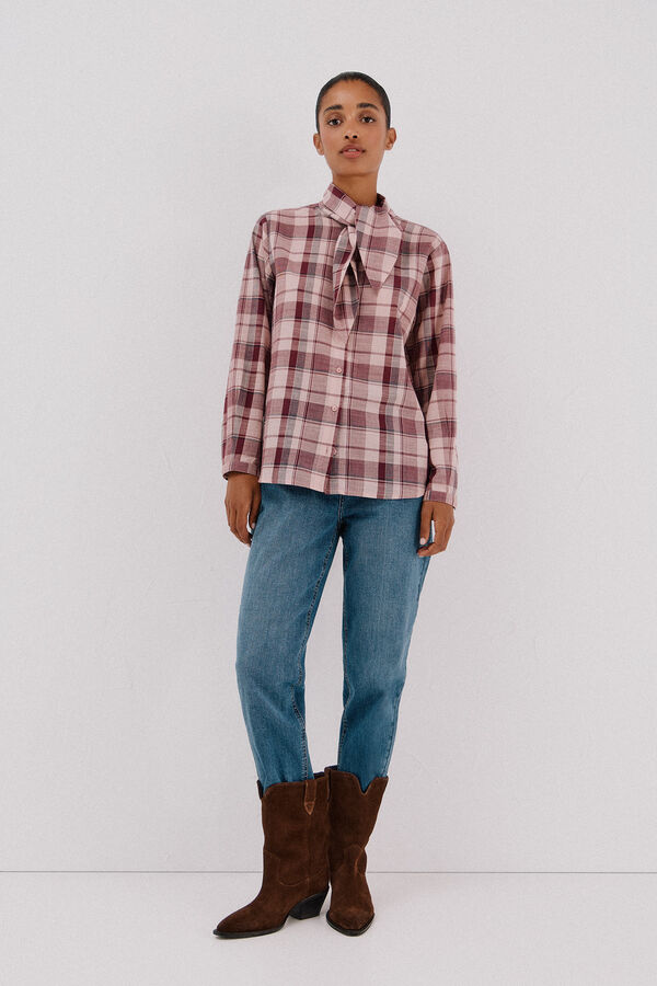 Cortefiel Plaid blouse with bow Multicolour