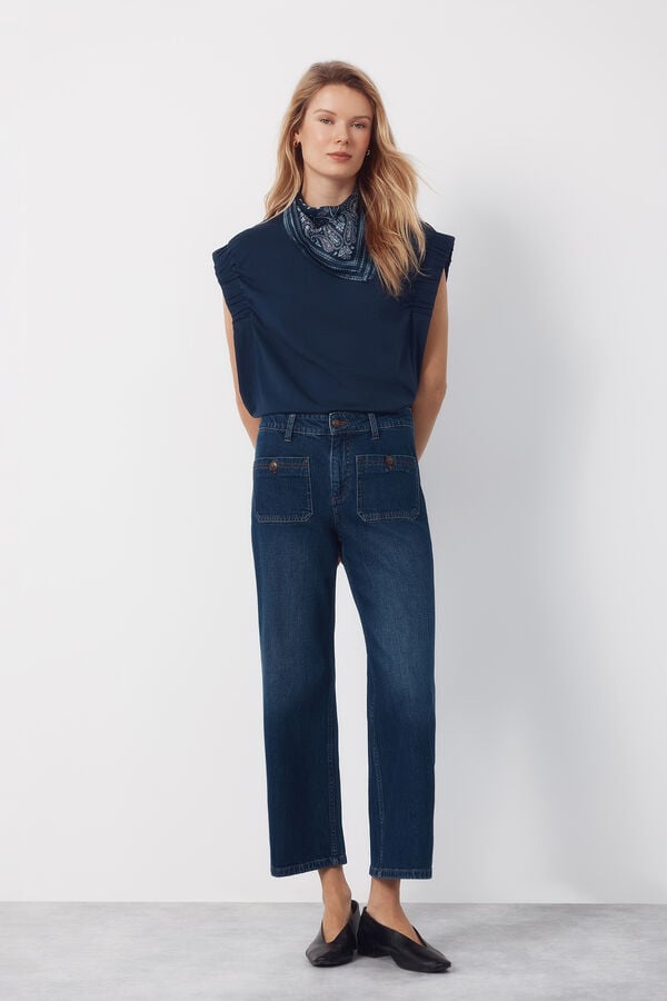 Cortefiel T-shirt with gathered armholes Navy