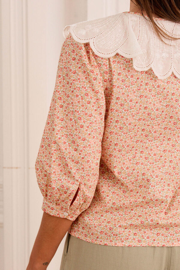Cortefiel Bibiana blouse with Peter Pan collar Coral