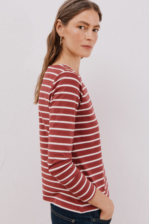 Cortefiel Boat neck T-shirt with buttons Printed grey