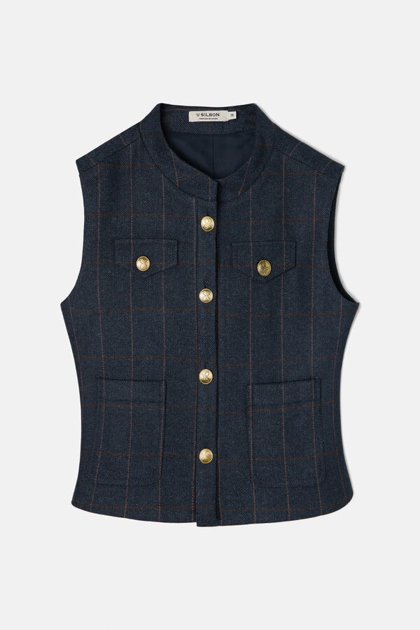 Silbon Herringbone herringbone vest Navy