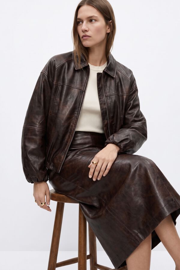 Vero Moda Saia midi de pele Preto