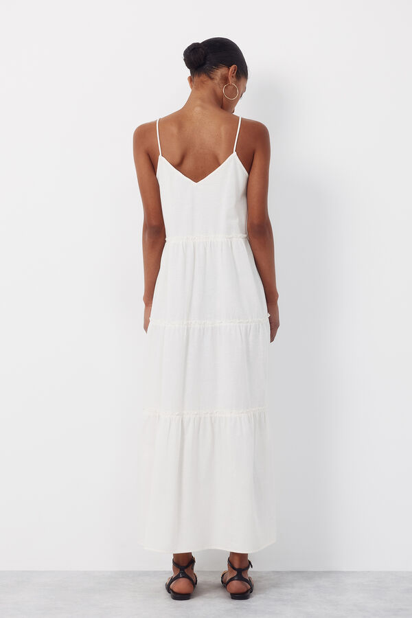 Cortefiel Floral embroidered dress Ivory