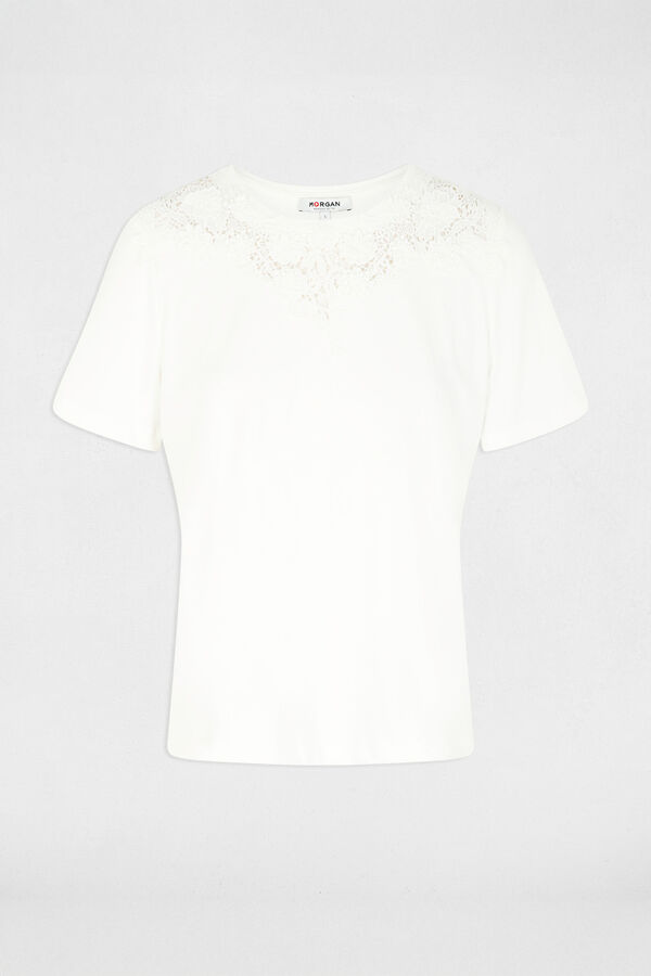Morgan T-shirt de renda com gola redonda Branco