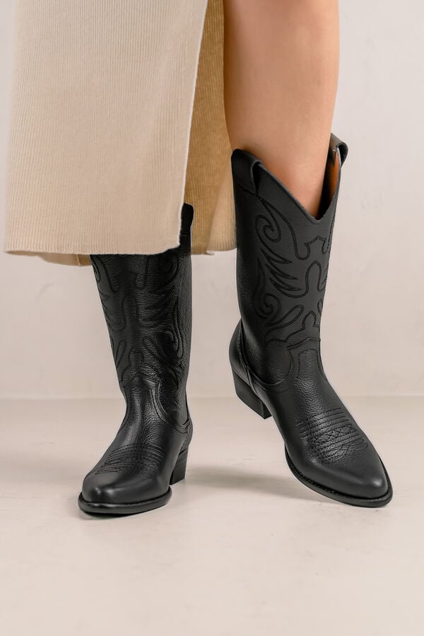 Bryan Stepwise Leather cowboy boot Black