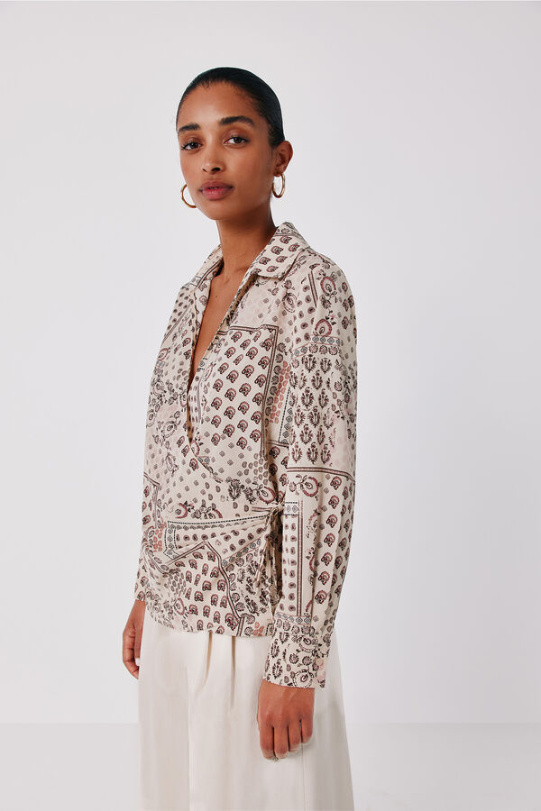 Cortefiel Printed wrap blouse Printed beige