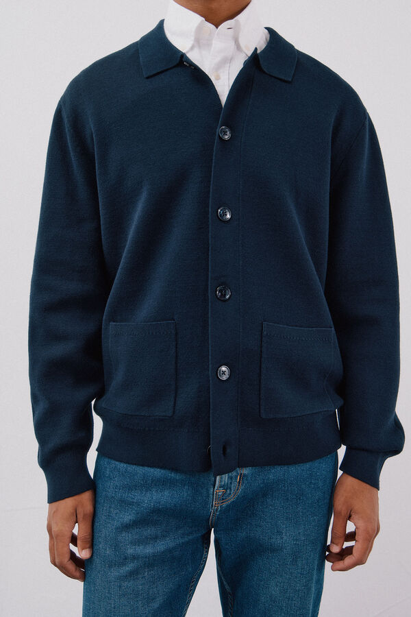 Cortefiel Cotton jersey-knit overshirt sweater Navy
