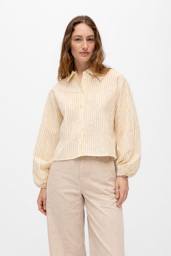 Object Striped embroidered shirt Beige
