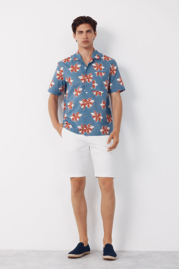 Cortefiel Printed short sleeve shirt Turquoise