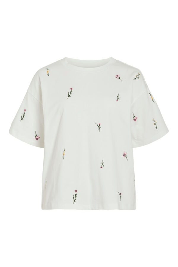 Vila Embroidered organic cotton short sleeve T-shirt Printed white