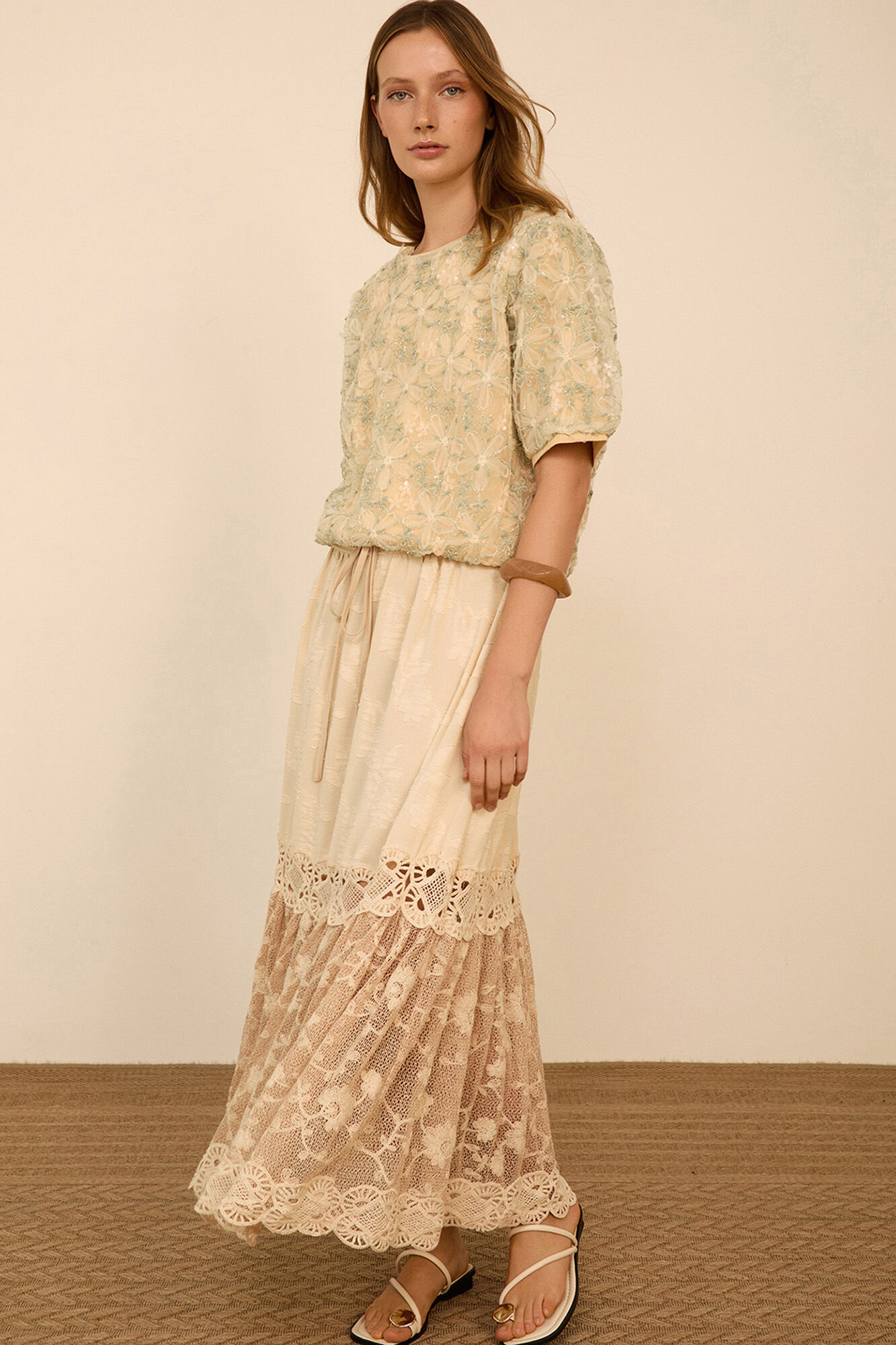 Meisie Bimaterial midi skirt