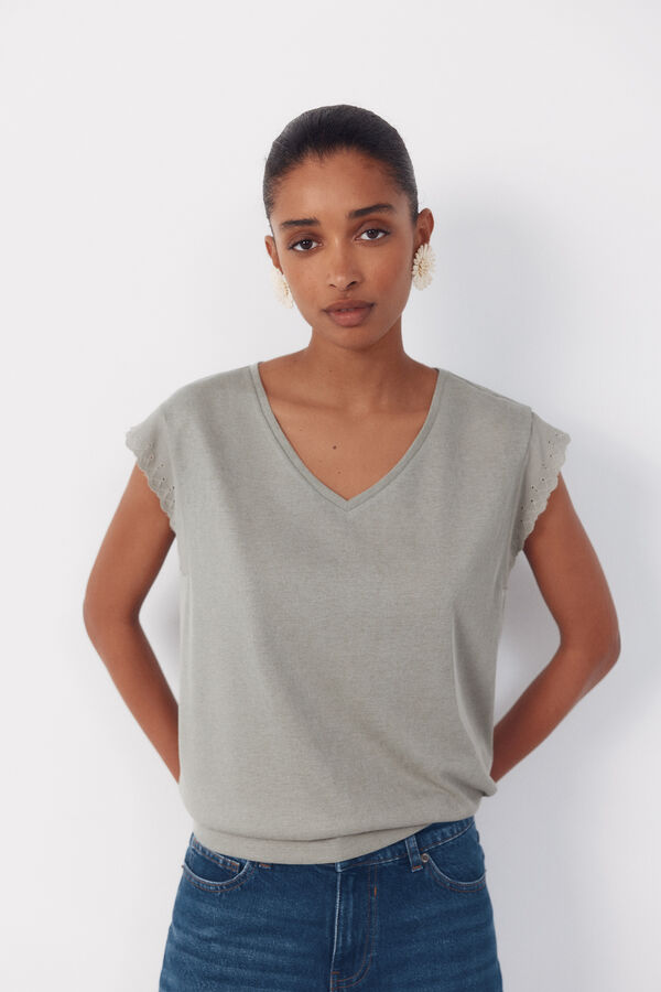 Cortefiel T-shirt with trim on sleeves Kaki
