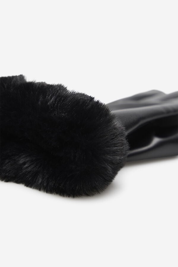 Cortefiel Fur effect glove Black