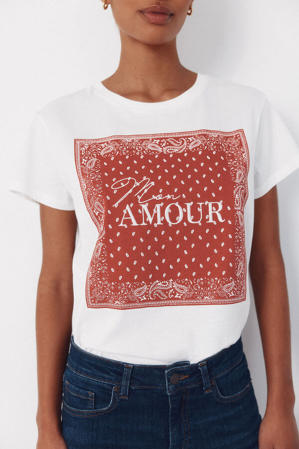 Cortefiel Positional print t-shirt Red