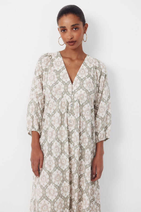 Cortefiel Long Dress Printed green