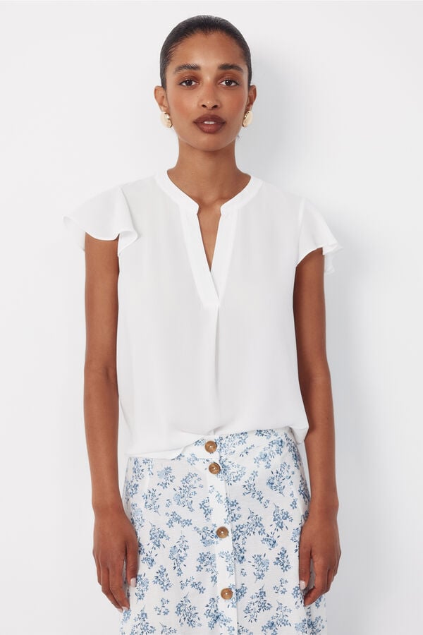 Cortefiel Fluid flutter sleeve blouse White