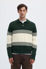 Selected Polo de malha &agrave;s riscas 100% algod&atilde;o org&acirc;nico Verde