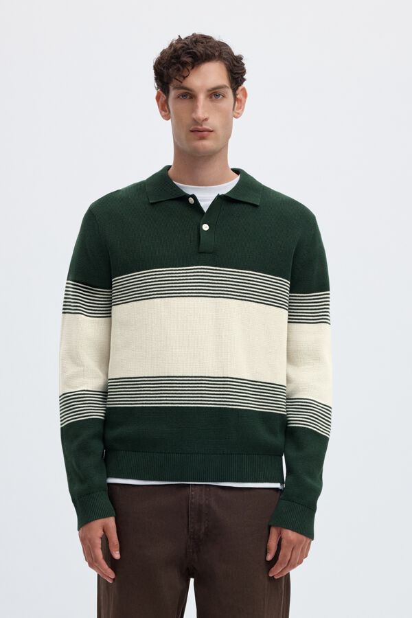 Selected Polo de malha &agrave;s riscas 100% algod&atilde;o org&acirc;nico Verde