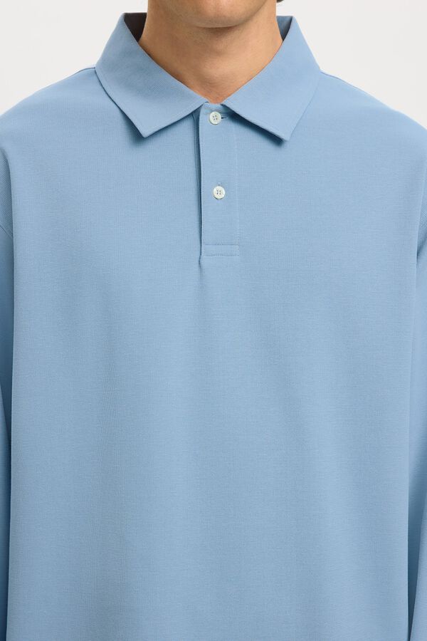 Selected Polo manga comprida relax Azul
