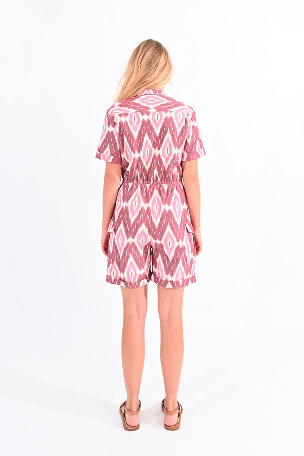 Cortefiel Printed jumpsuit with short sleeves and tie belt Pink