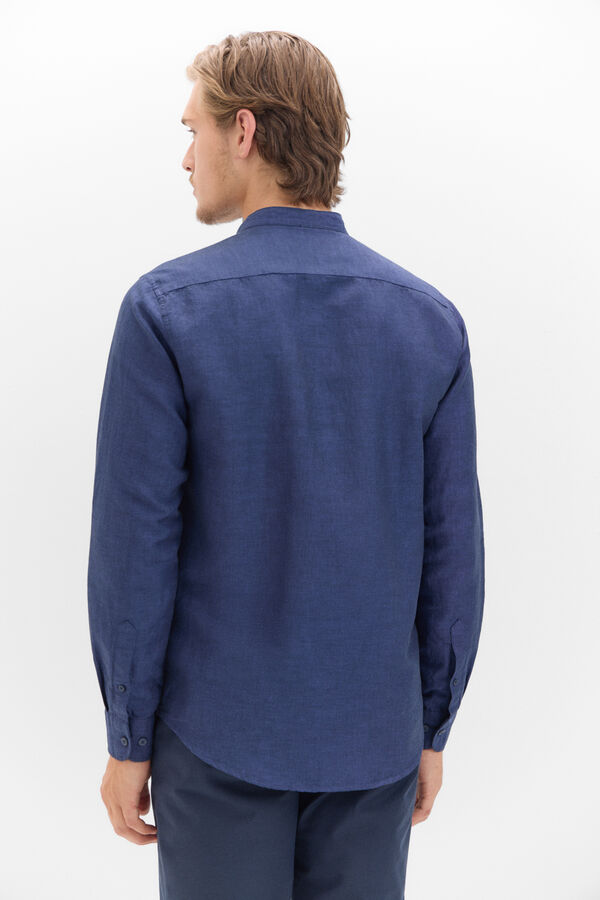 Cortefiel Camisa lino algodón cuello mao Azul marino